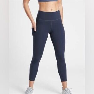 Athleta Ultimate Stash Pocket 7/8 Tight High Rise Leggings LT L Tall Navy Blue